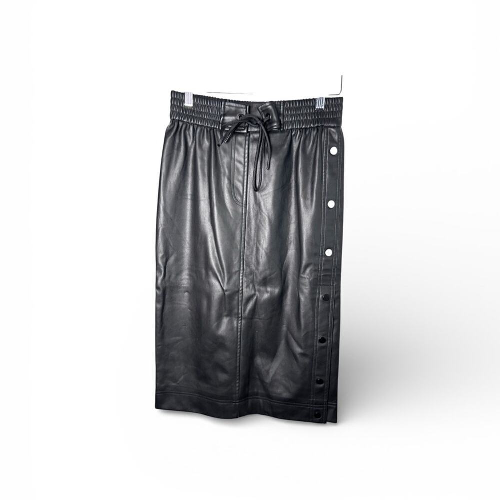 Steve Madden Black Faux Leather Midi Skirt Side Button Drawstring Small
